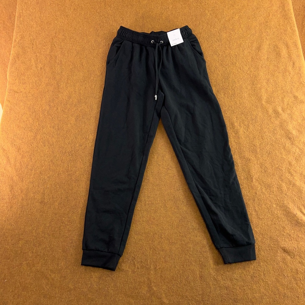 Auden Womens XS Black Fleece Drawstring Elastic Waist Pocket Joggers NWT